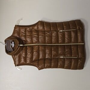 Calvin Klein Mens Puffer Vest Light Brown Size Medium Knit Back Gold Zip
